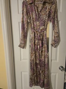 POSE Women’s Long Sleeve Leopard Print Shirt Dress